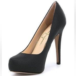NWOB Jessica Simpson Parisah Platform Pump in Black Snake size 10